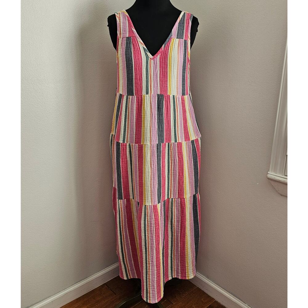Marine Layer Women's Corinne Multi Striped Gauze Sleeveless Tiered Maxi Dress M - Picture 3 of 10